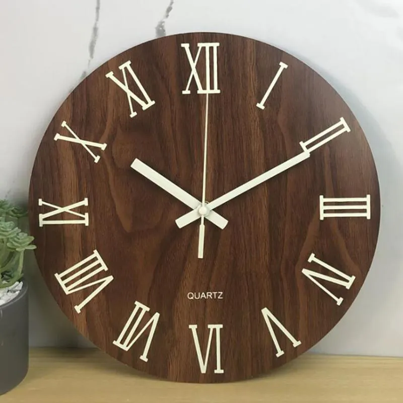 Wall Clocks 30cm Wooden Clock Creative Luminous Number Loudspeaker Mute Glowing Hanging For Home Living Room Decoration