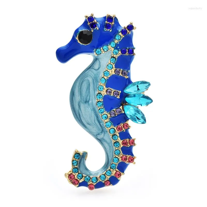 دبابيس Wulibaby المينا seahorse للنساء الرجال الأزرق وحتى الحصين الحصين العاديين الحزب هدايا دبوس الدبوس