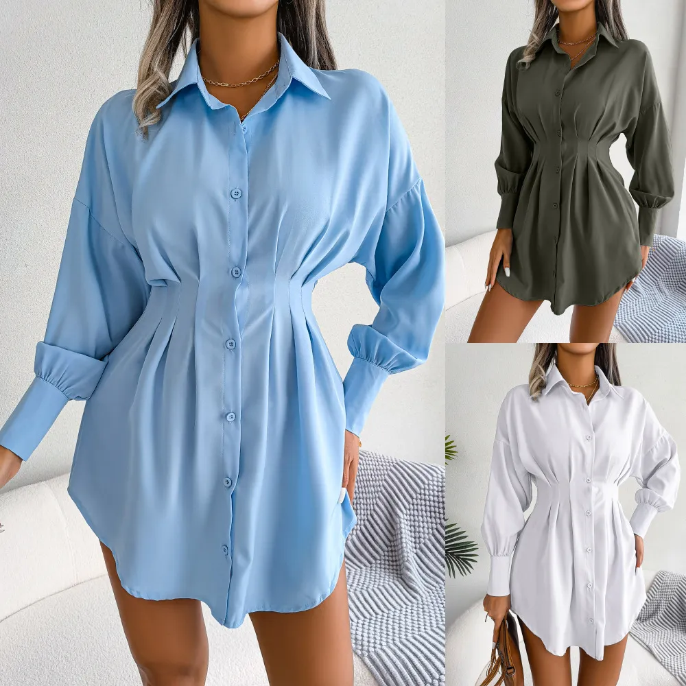 Casual Dresses Long Sleeve Corset Shirt Dress 2023 Spring White Women's Temperament Elegant Office Mini