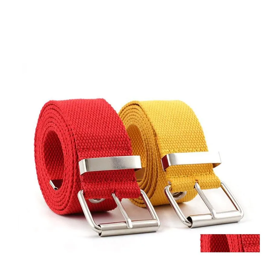 Bälten Mens Womens Canvas Belt Metel Buckle Casual Drop Delivery Fashion Accessories DHKF1