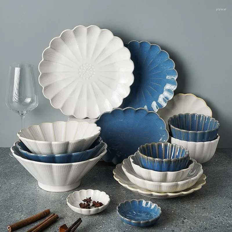Plates 1pc Japanese Dinnerware Ceramic White Blue Dinner Plate Serving Dishes Rice Ramekin Sauce Bowl Microwave Safe