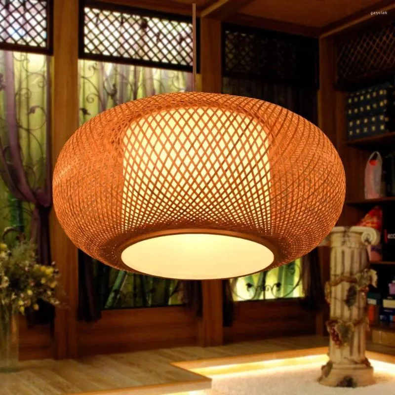 Lâmpadas pendentes de bambu no estilo chinês Luzes de jantar antigas Luzes de chá Tatami Lanternas de varanda Estudo ZS67
