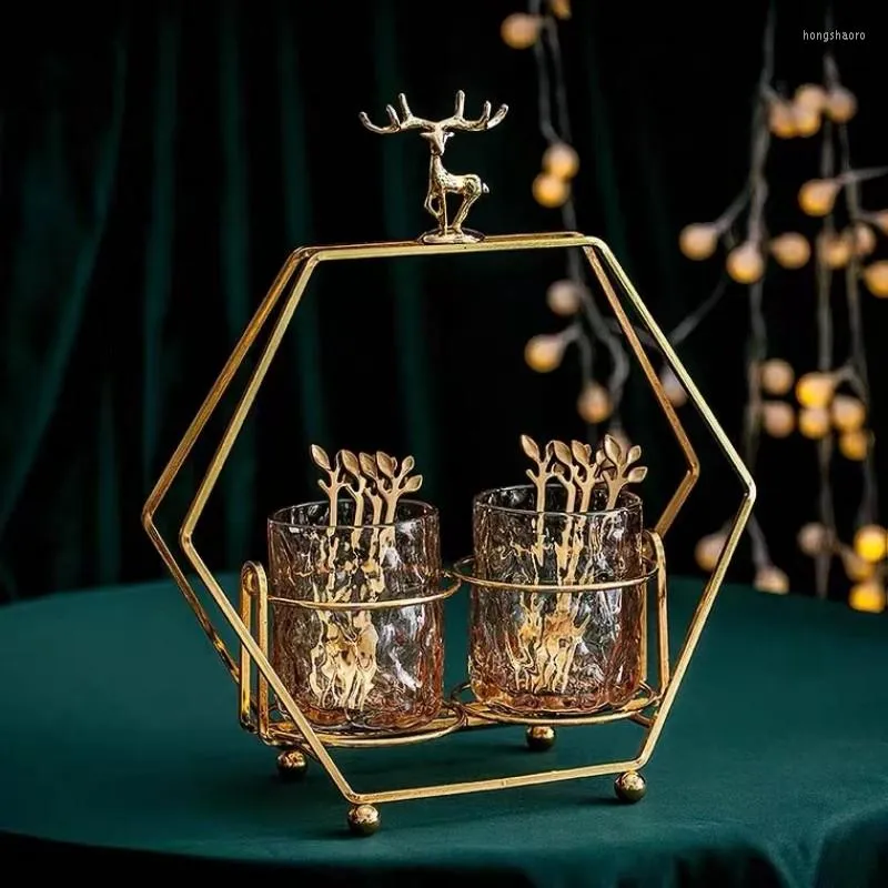 Set di stoviglie Nordic lussuoso set di forchette da frutta in acciaio inossidabile posate europee serbatoio di stoccaggio in vetro alce utensili da cucina in metallo