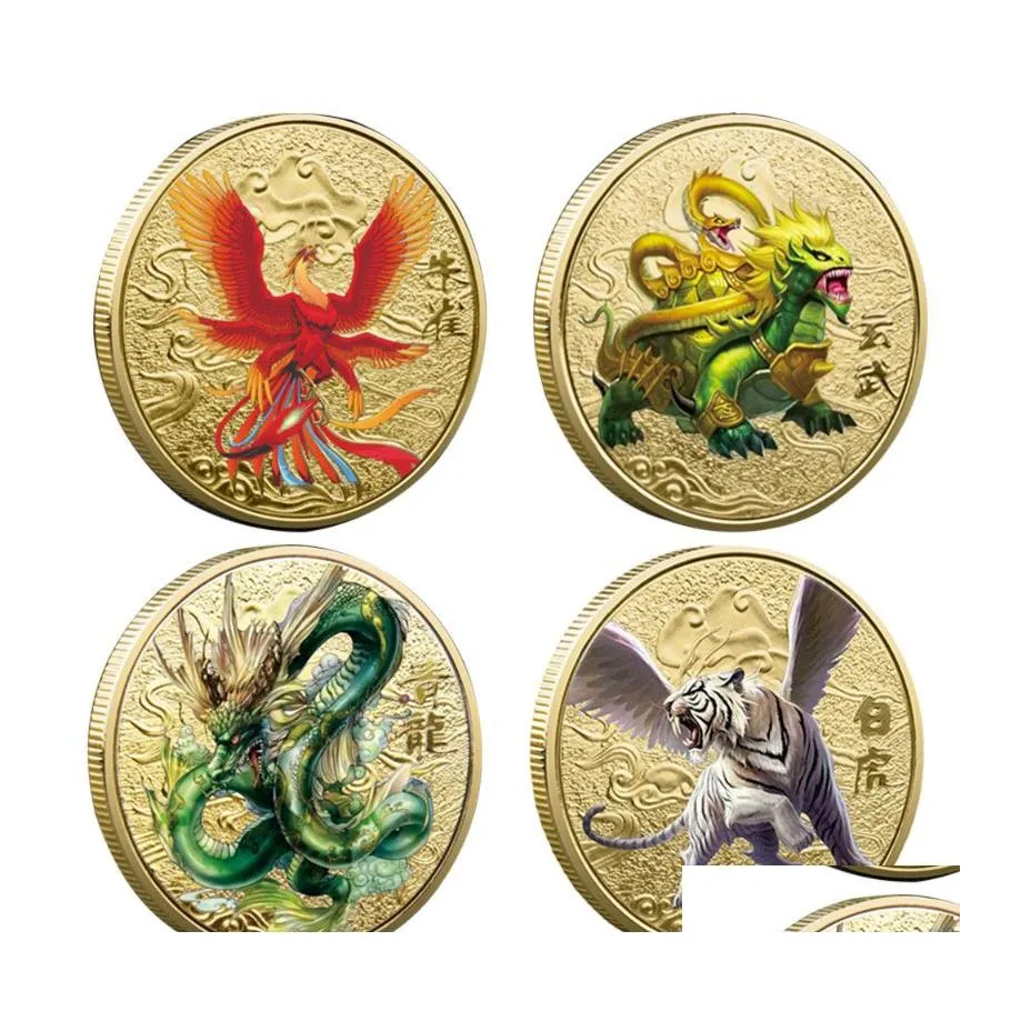 Outras artes e of￭cios Lucky Chinese Antigo Mythical Creatures Gold Coin Collection Dragon Tiger Challenge Bisting Comemorativo Souve Dhlzy