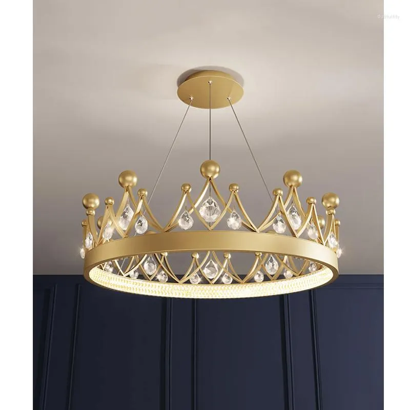 Pendant Lamps Modern Bedroom Lamp Children's Room Princess Crystal Crown Living Study Dining Chandelier