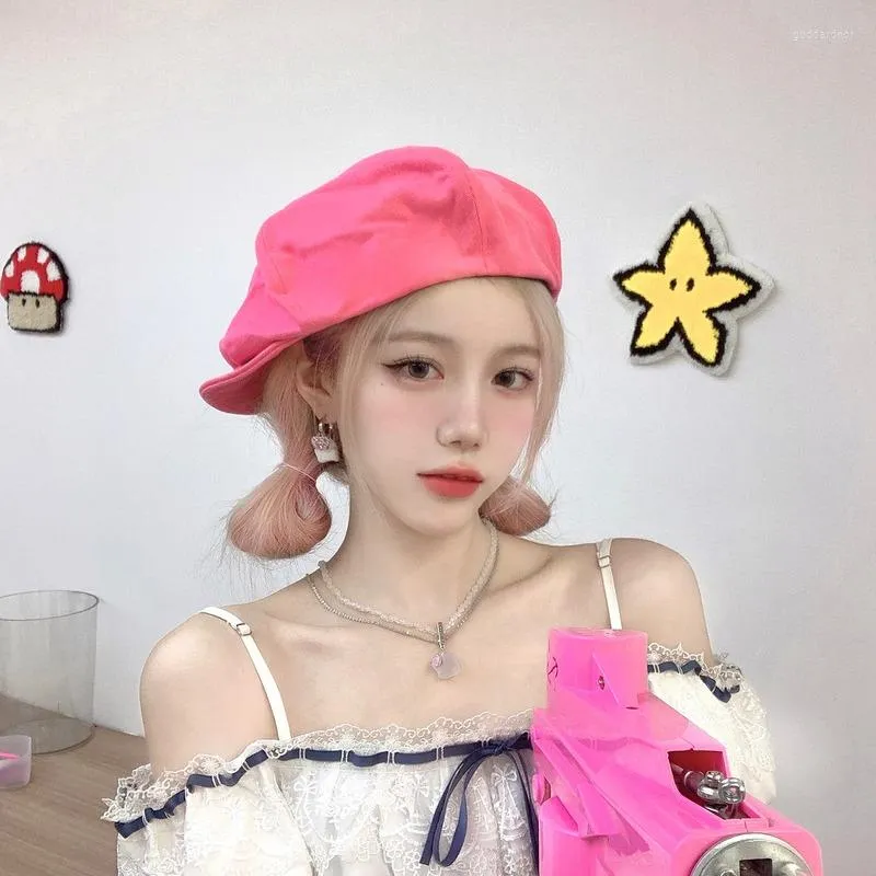 Berets Sweet Girl Rose Red Hat Spring And Summer Big Head Small Eaves Cloud Caps Ins Fashion Korean Women's Hats Boinas