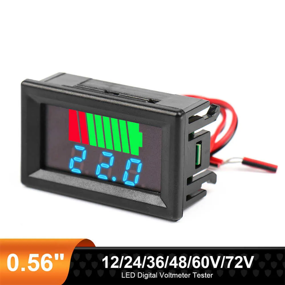 Indicador de nível de carga da bateria do carro 12V 24V 36V 48V 60V Capacidade de lítio Testador de testa de testa azul LED Voltímetro de LED