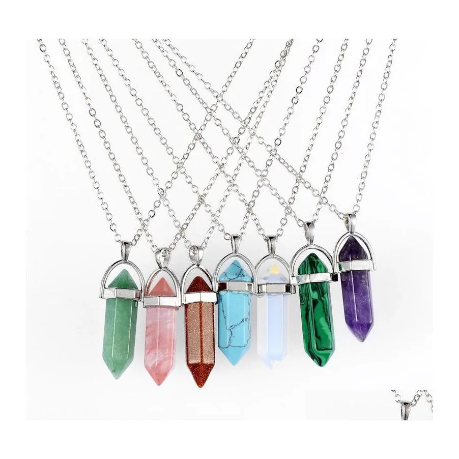 Hänge halsband modeform natursten hexagonal prism quartz turquoise crystal ädelstenar smycken för kvinnor män gåva droppleverans otury