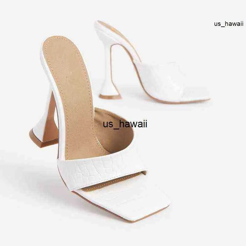 Slippers Summer New Women's Sandals Head Square Square Sexy High High Cheel Outdoor Light Leather Slippers Stilettos بالإضافة إلى حجم 36-43 0120v23