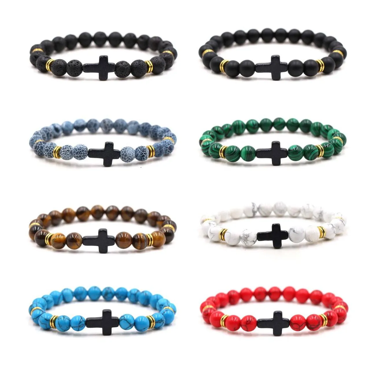 Beaded Cross Charms 8Mm Colors Stone Strand Bead Yoga Buddha Bracelet For Women Men Jewelry Drop Delivery Bracelets Dhdgk