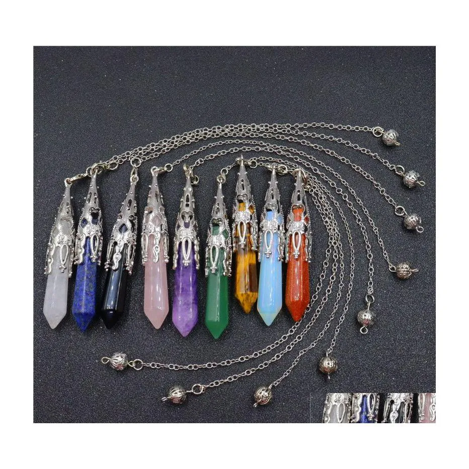 Charms naturlig sten pendum hexagonal prisma formad pendell￤nk kedja f￶r sp￥dom kristall smycken charm amet helande drop leverera dh05k