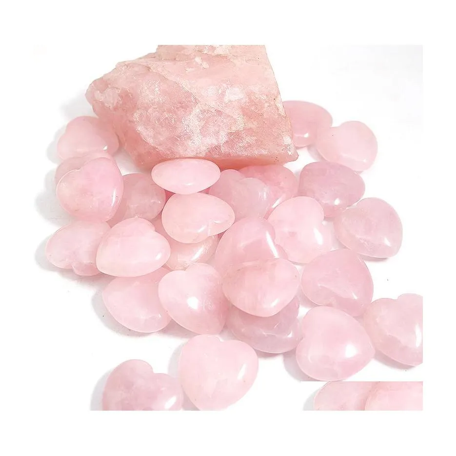 Stone 25mm Love Heart Rose Quartz Charms Reiki Healing ädelsten för smycken gör tillbehör Drop Delivery DHQ5K