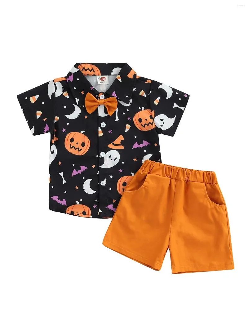 Zestawy odzieżowe maluch baby boy halloween stroje dżentelmen bowtie dynia z krótkim rękawem koszula