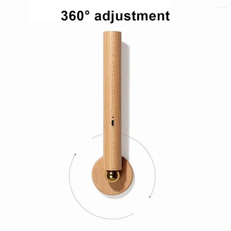 Wall Lamp 4000K Wood Rotated Touch Control Light Stepless Dimmable Brightness Lighting Tool For Home Bedroom Living Room