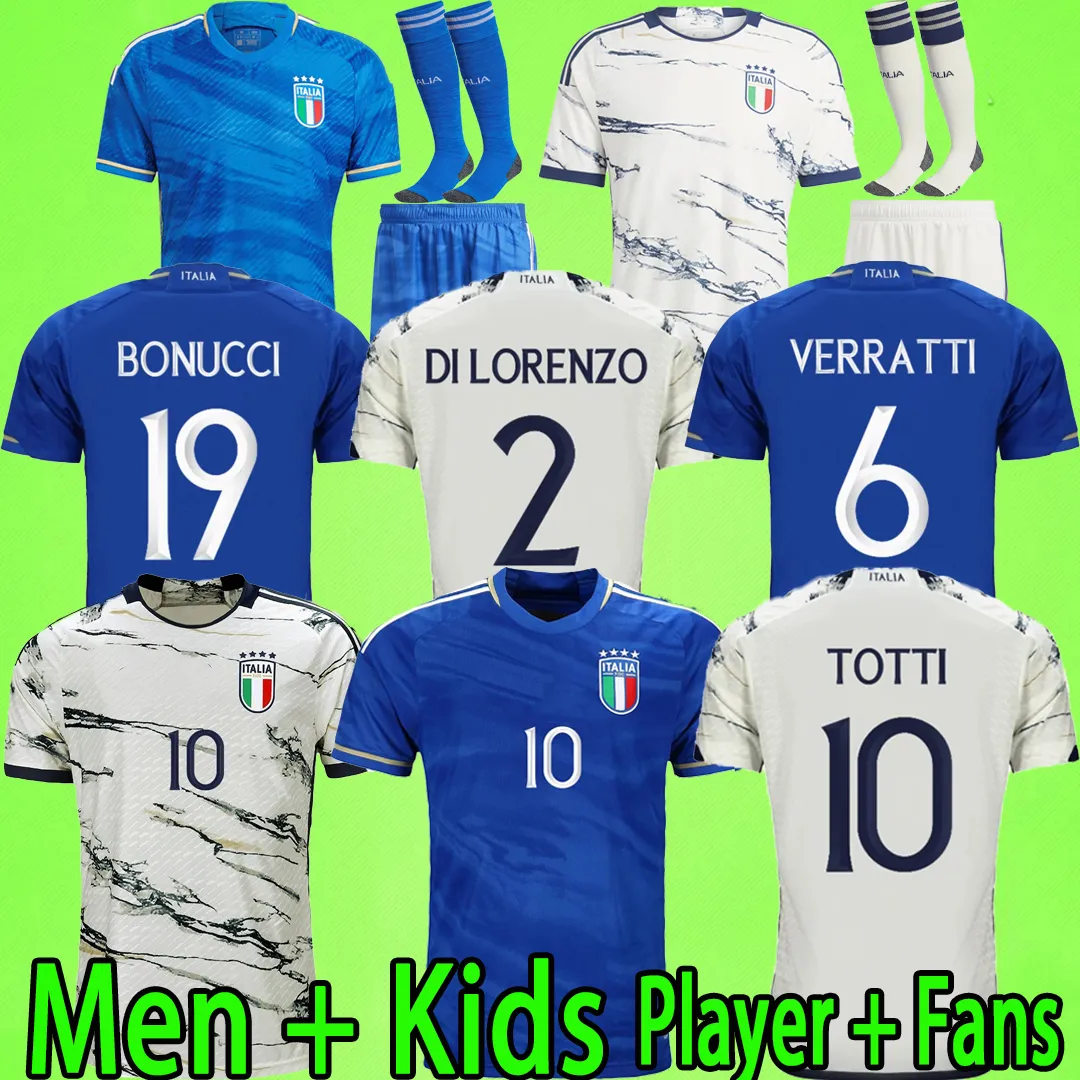 2023 Italië Soccer Jerseys Italia 23 24 Fans Player Versie Maglie Da Calcio Verratti Chiesa Gnonto Football Shirt T Lorenzo Pinamonti Politano Grifo Kids Kit Uniform