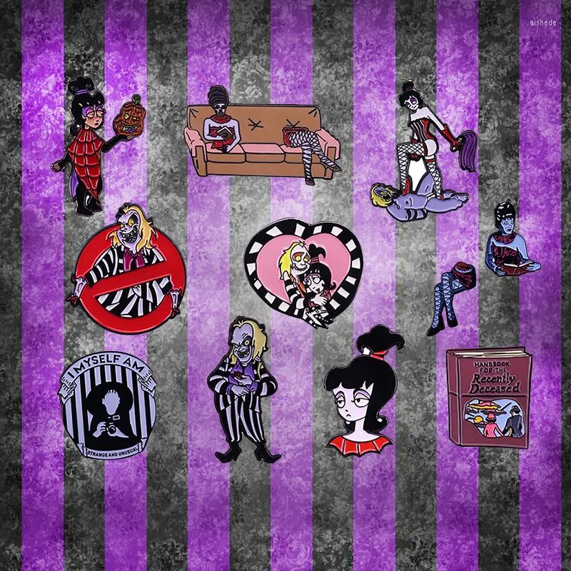 Brooches BBeetlejuice And Lydia Sex Game Brooch Couch Lady Horror Half Body Enamel Pin Handbook For The Recently Deceased Pins