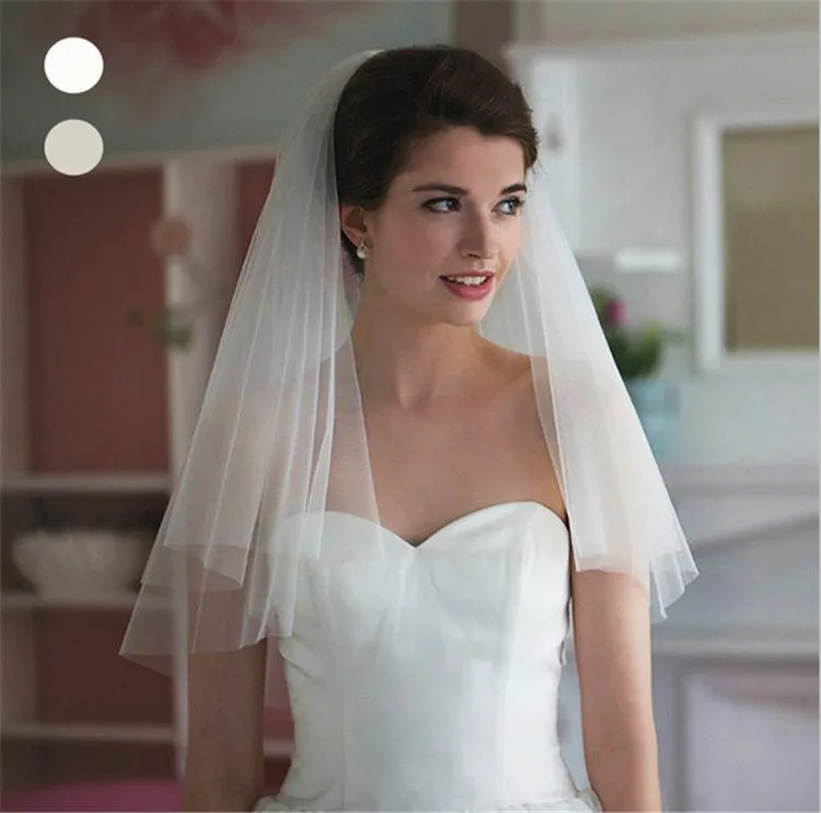 Bridal Veils Duas Camadas Igreja Ivory Acessórios para Headweares Tulle Bride Véil Biege 2023Bridal