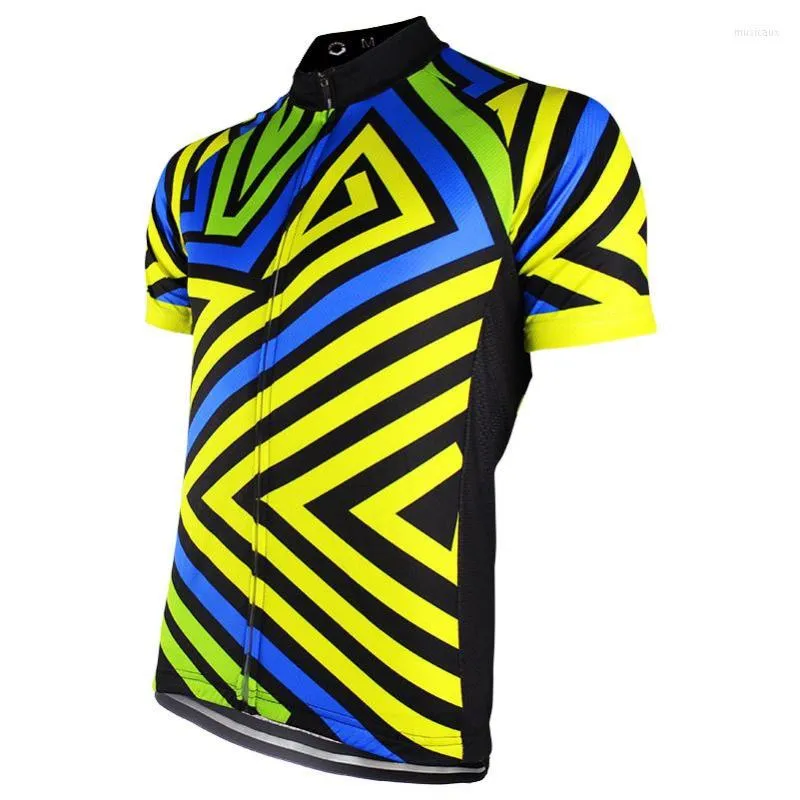 Racing Jackets Hirbgod 2023 Fashion Stripe Men's Cycling Jersey Dazzling Triangles Bike Shirt Breattable Camisa Ciclismo Masculina HK095