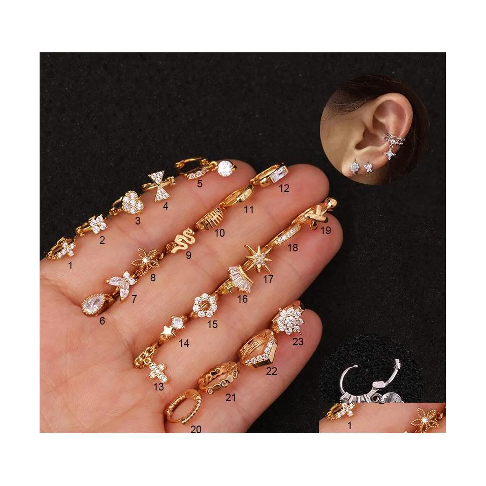 Dangle Chandelier Zircon Circle Earring For Women Fashion Bling Flower Cross Small Hoop Earrings Party Wedding Jewelry Gifts A54Z Dhdr5