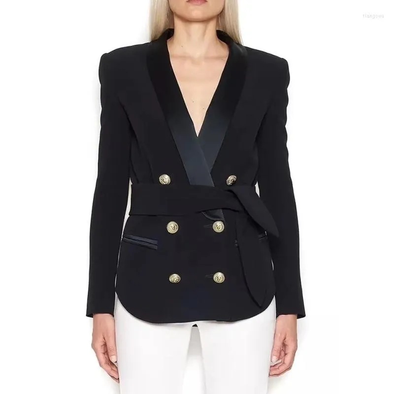 Garnitury damskie 2023 rok wysokiej jakości designerski kurtka Kobiety eleganckie podwójnie piersi Lion Button Up Pas Blazer
