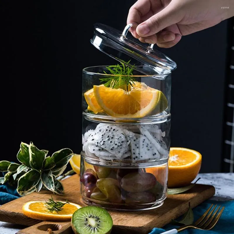 Skålar ins glasskål med lock 430 ml transparent förvaring frukt torr sallad dessert behållare kan