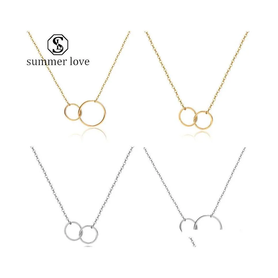 Pendant Necklaces Arrival Double Circle Necklace Choker Steel Gold Two Interlocking Circles Trendy Couple Friendship For Drop Delive Dhqd2