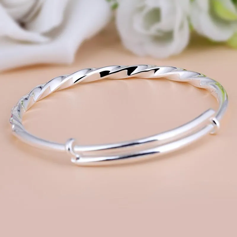 Bangle YJ-B-S307 Moda S990 Full Silver Bracelet Lady Lady Push-Pull Ajuste Pure Bangles Boletizes Mulheres Ornamentos