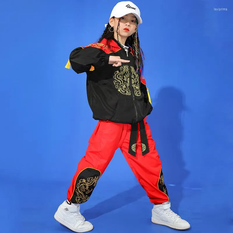 Girls Hip Hop Street Dance Costume Set With Hooded Sweater, Black Top, Red  874 Pants Perfect For Stage Performances BL5292 From Lexiprima, $29.84