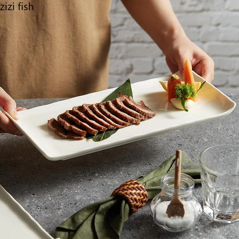 Plates Individual Rectangular Ceramic Cooking Dishes Dinner Plate Restaurant Solid Color Tableware Pasta Steak Sushi Serving Dish