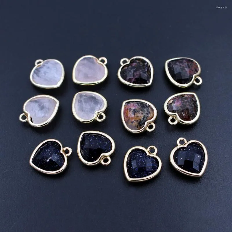 Pendant Necklaces 10pcs Gold Plated Faceted Natural Stone Pendants Blue Sand Rose Quartz Love Heart Tiny Charms