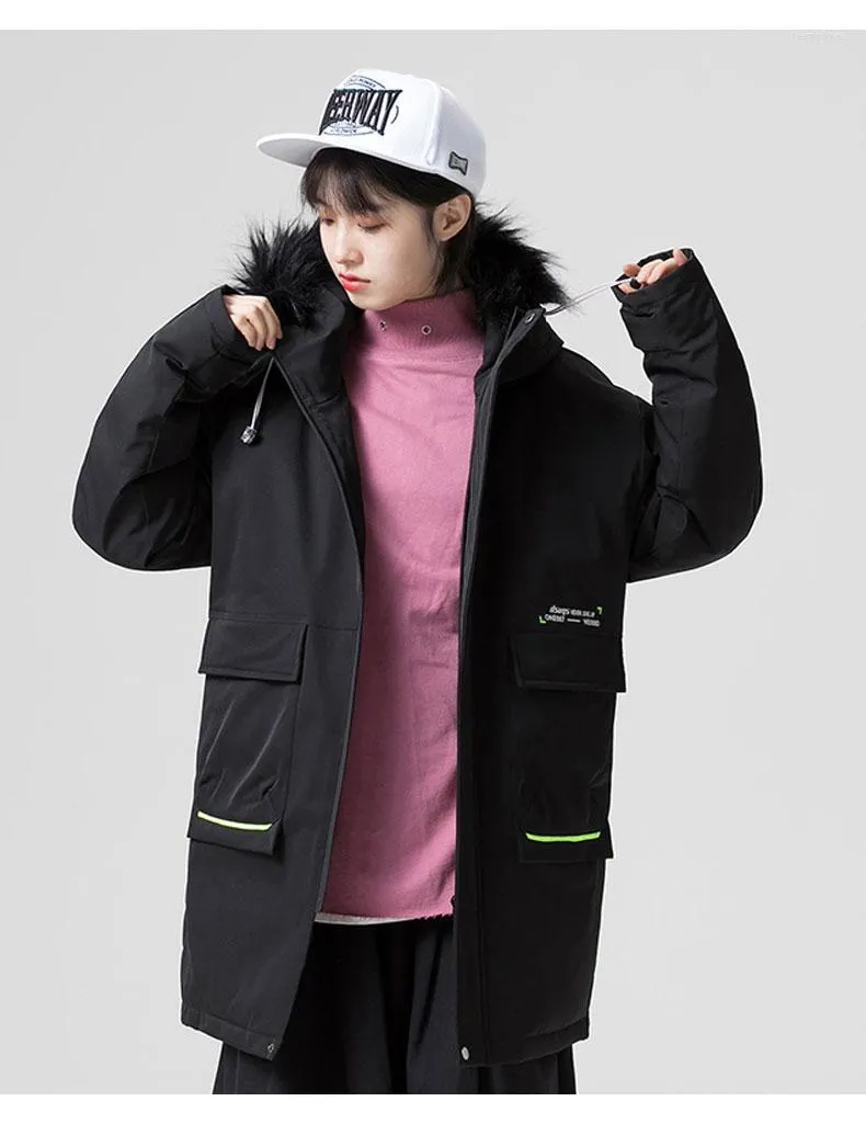 Doudoune pour hommes et femmes mi long hiver 2023 col poilu a capuche epaissi marque de mode manteau d outillage de Couple