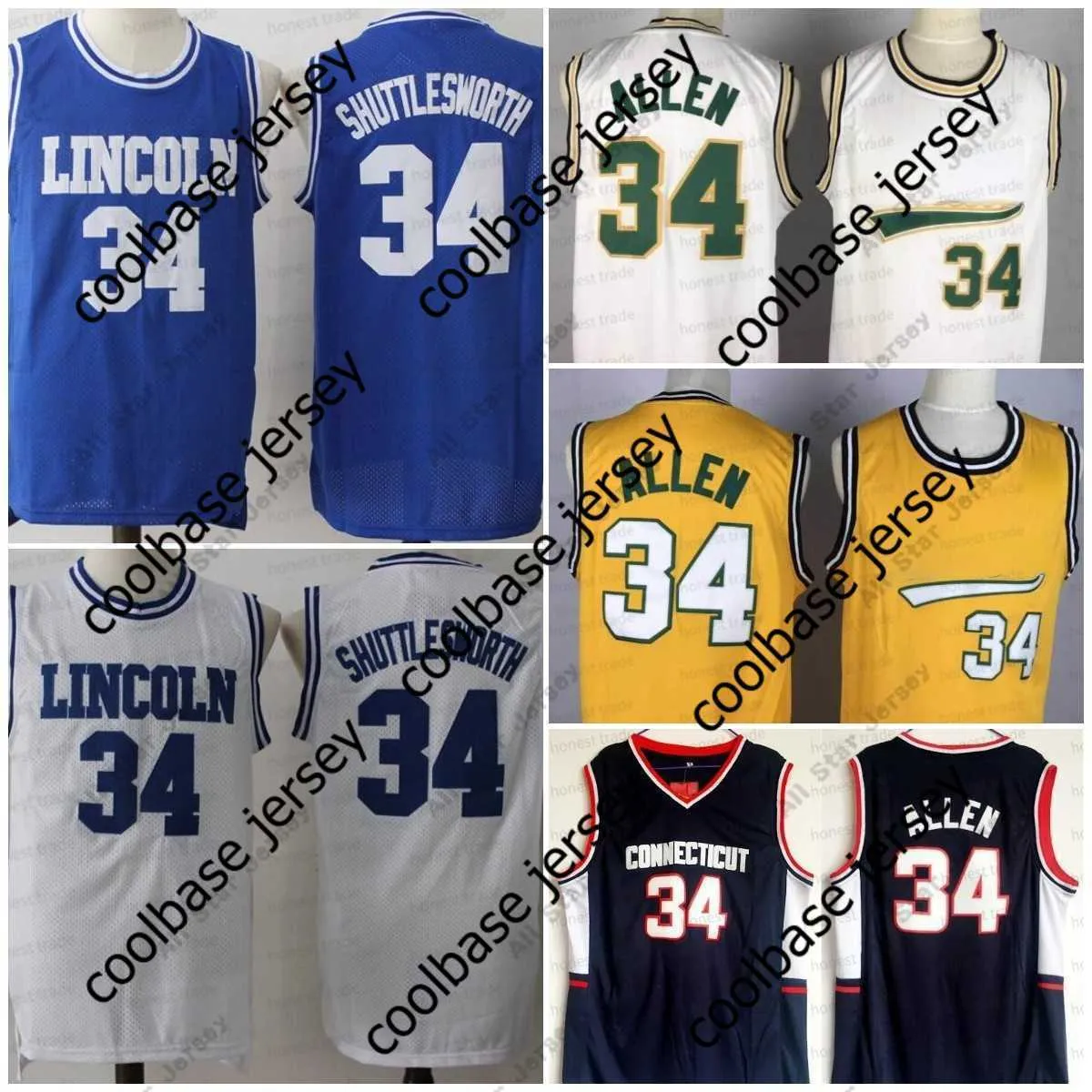 Basketbol Formaları NCAA UConn Connecticut Huskies 34 Ray Allen Erkekler Basketbol Koleji Formaları Film Lincoln 34 Jesus Shuttlesworth Jersey