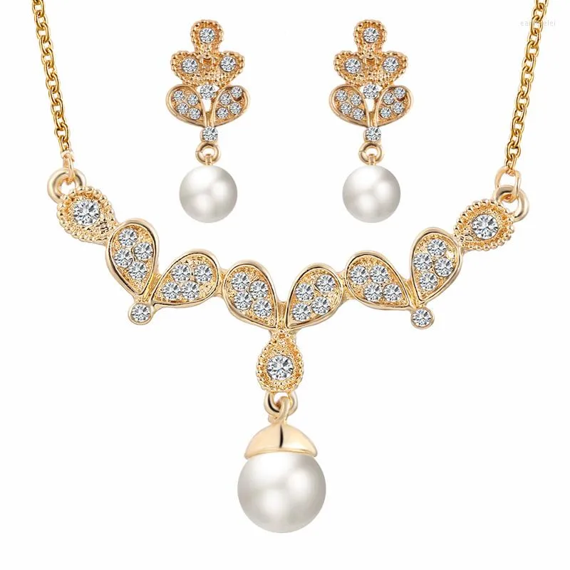 Necklace Earrings Set Liffly Fashion Dubai Crystal Gold Stud Earring Wedding Anniversary Gifts Charm Women Jewellery Accessories