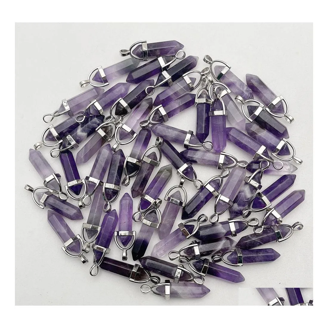 Konst och hantverk Natural Stone Crystal Pillar Charms Amethyst Chakra H￤ngen f￶r smycken som g￶r DIY -halsband￶rh￤ngen Drop Delivery Dh8oy