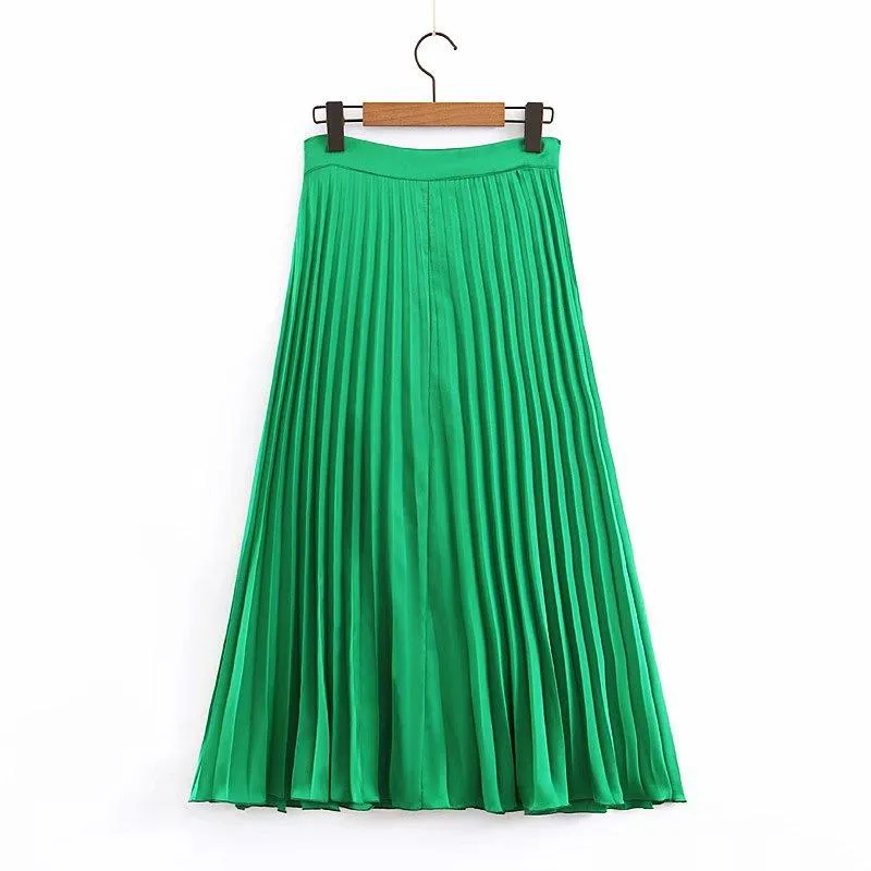 Jupes 2023 été mode élégante bohême en mousseline de soie plissée une ligne vert jupe femmes Long Beach
