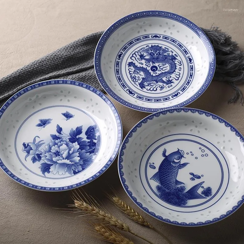 Teller 8 Zoll Jingdezhen Keramik Abendessen Vintage Chinese Blau und weiße Porzellan Teller Unterglasetisch Kuchen Nudelschale