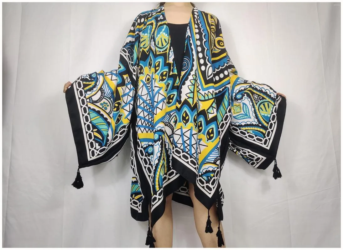 Roupas étnicas Bohemian Tassel Tassel Praia solta Praia de Kimono Oriente Médio Moda Floral Cardigan Cardigan Floral Cardigan Dress for Women