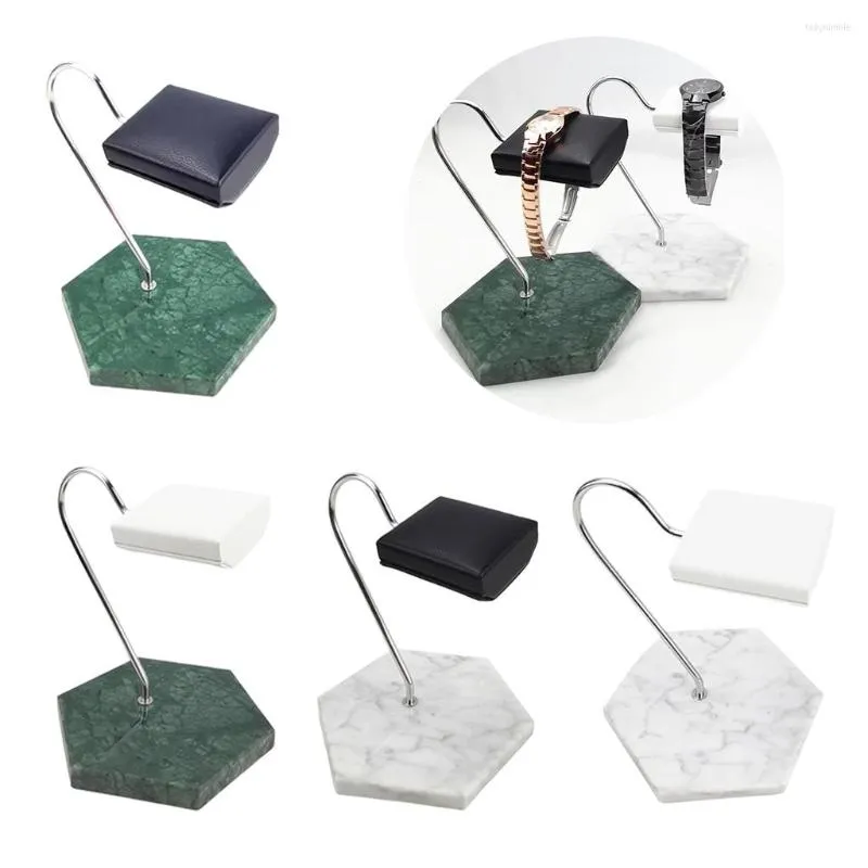 Jewelry Pouches T-Bar Watch Stand Holder Marble Base & PU Display For Shop Or Personal Use Organizer