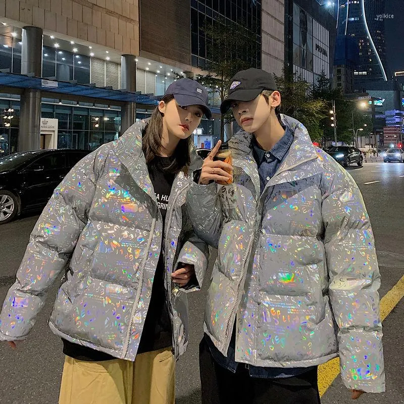 Männer Unten Winter Empfehlen Dicke Warme Baumwolle Jacke Stehkragen Männlichen Koreanischen Street Fashion Alle-spiel Japanische Reflektierende kleidung