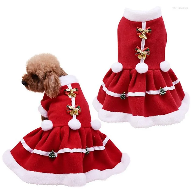 Chien Vêtements Robe De Noël Chiot Chaud Polaire Jupe Vêtements Automne Et Hiver Pet Rouge Fantaisie