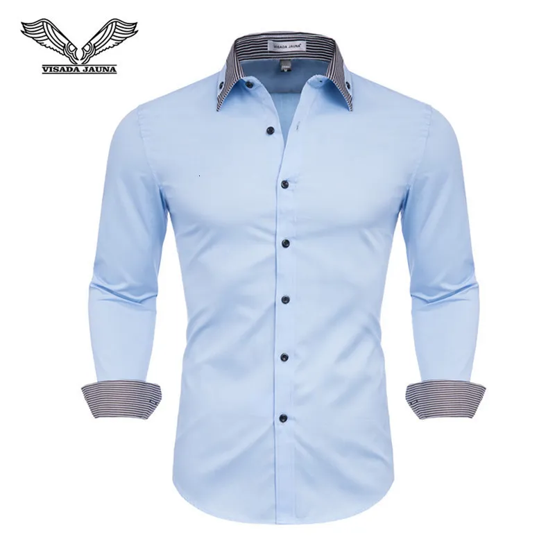 قمصان رجالي غير رسمية من VISADA JAUNA 100٪ قطن بياقة مزدوجة تتميز قمصان رجالي قميص غير رسمي بأكمام طويلة قمصان رجالي غير رسمية ضيقة N5133 230114