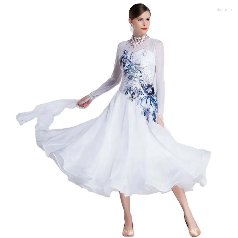Stage Wear B-18413 Custom White Ballroom Smooth Competition Dance Dress High-end Modern For Adults