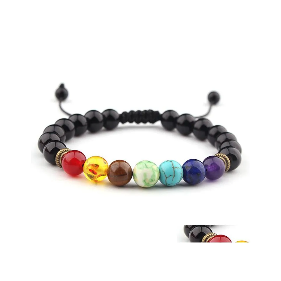 Arts And Crafts 8Mm Pulsera de piedra natural 7 Chakra Charm Bracelets Mticolor Beads Lava Stones Wave Mujeres Hombres Yoga Drop Delivery Home Dhwnc