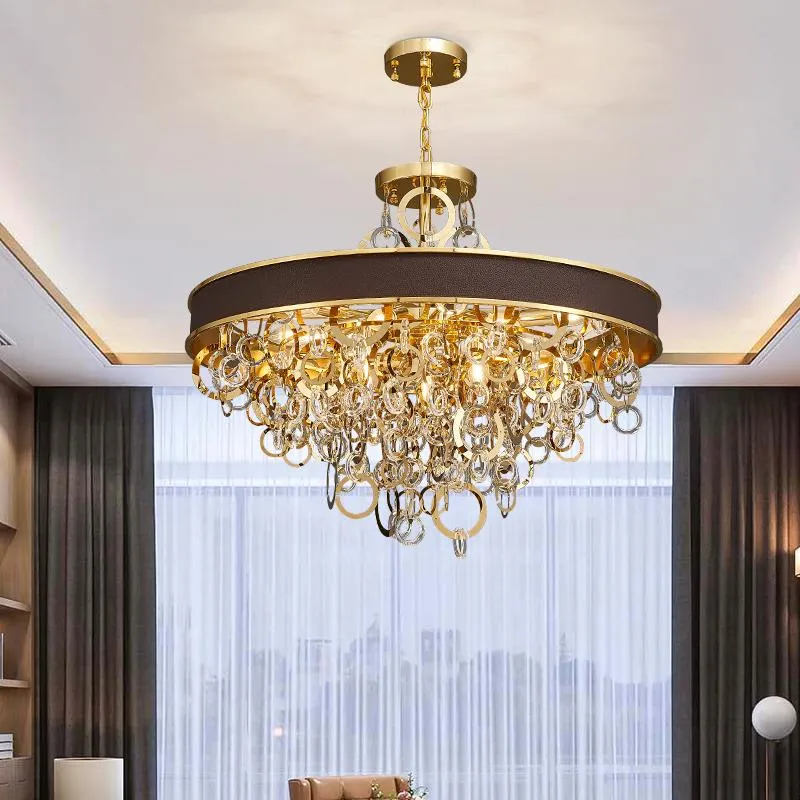 Pendant Lamps Atmospheric Living Room Stainless Steel Light Luxury Simple Bedroom Round Crystal Chandelier Study Modern LampsPendant