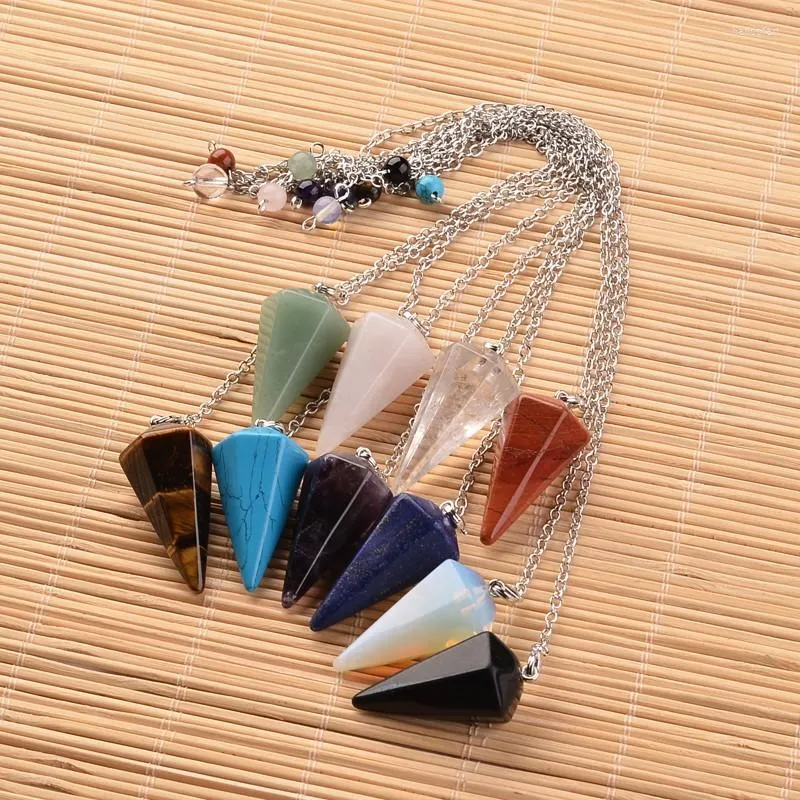 Pendant Necklaces 5pcs Healing Pendulum For Divination Dowsing Lapis Lazulis Amethysts Quartzs Crystals Natural Stone Reiki Pendulos