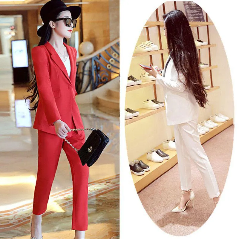 Women's Suits & Blazers Plus Size Spring And Summer Small Suit Female Temperament OL Nine Pants Ladies Fashion Two-piece