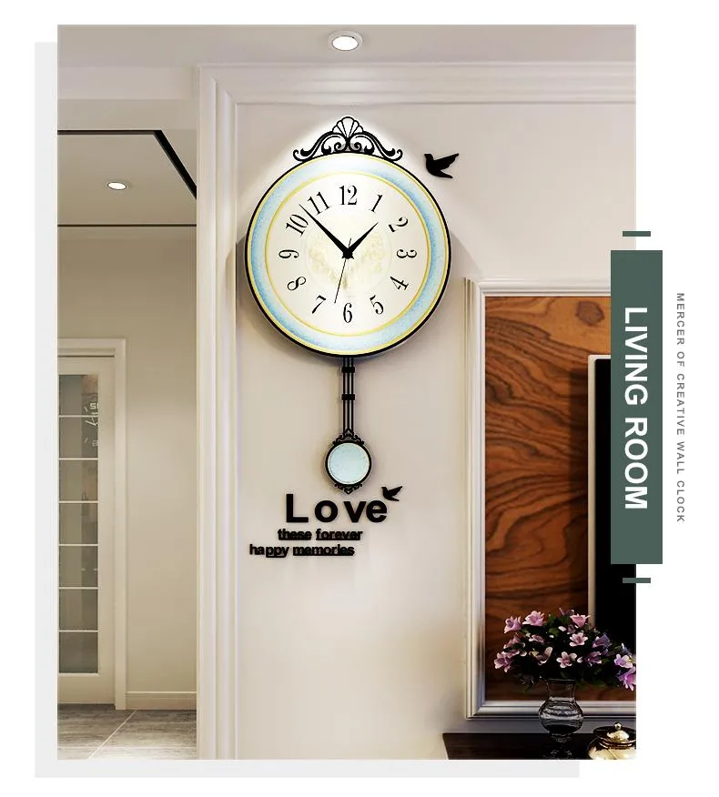 壁時計ヨーロッパスタイルビンテージサイレントクロックモダンデザインスイングハンギングクラシックリビングルームホームデコレーションMJ1102