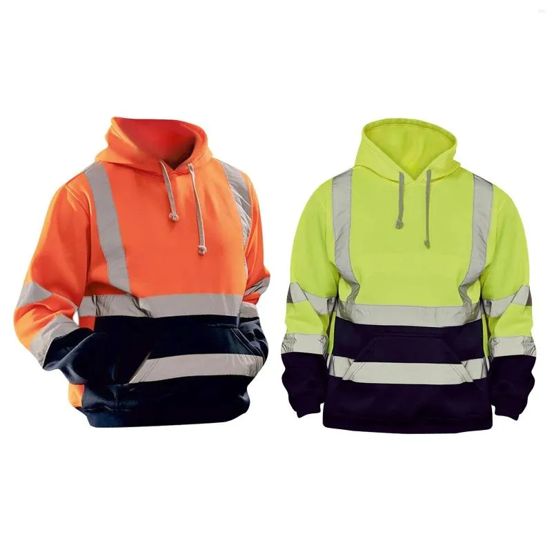 Herrtröjor säkerhet hi vis pullover mens huvtröja tröja streetwear toppar lager arbete vägar vid akut