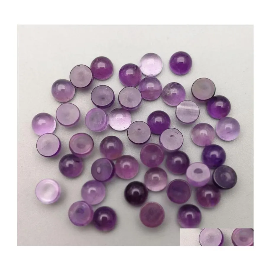 Kunst und Kunsthandwerk Naturstein 6 mm 8 mm 10 mm 12 mm runde Amethyst lose Perlen Cabochons flache Rückseite für Halskette Ring Ohrringe Schmuck A Dhtqm