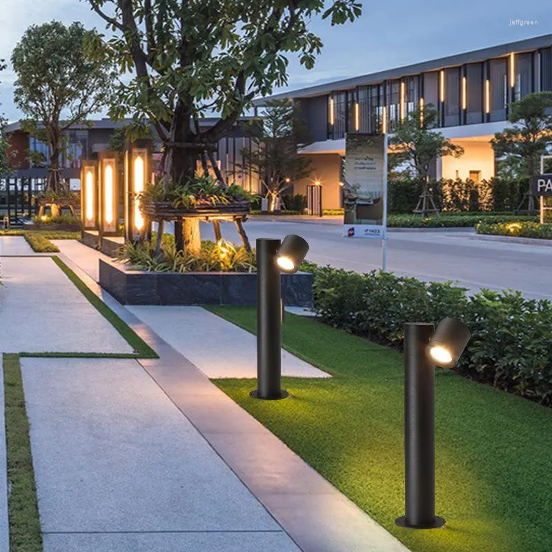 Étanche LED Jardin Pelouse Lampe 9W Lumière Rotative Moderne En Aluminium Cour Extérieure Villa Paysage Bollards